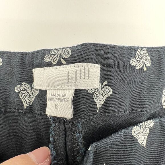 J.Jill Size 12 Black Paisley Print Stretchy Ankle Length Straight Leg Pants - Picture 3 of 4